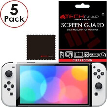 Switch OLED Screen Protectors [Pack of 5] TECHGEAR CLEAR Screen Protector with Cleaning Cloth & Applicator Card Compatible for Nintendo Switch OLED 7"
