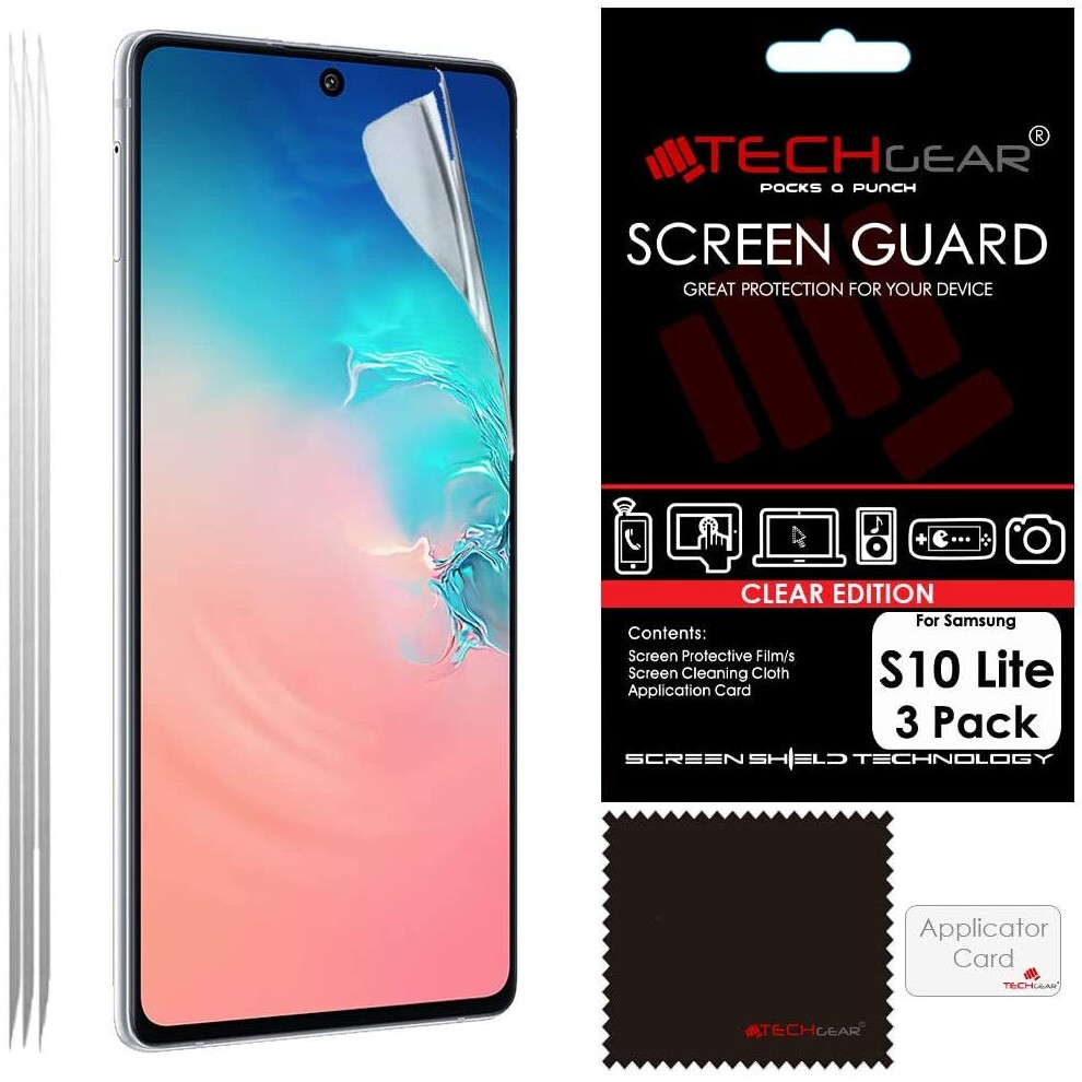 [3 Pack] TECHGEAR Screen Protectors Compatible with Samsung Galaxy S10 Lite, CLEAR LCD Screen Protectors Cover Guards