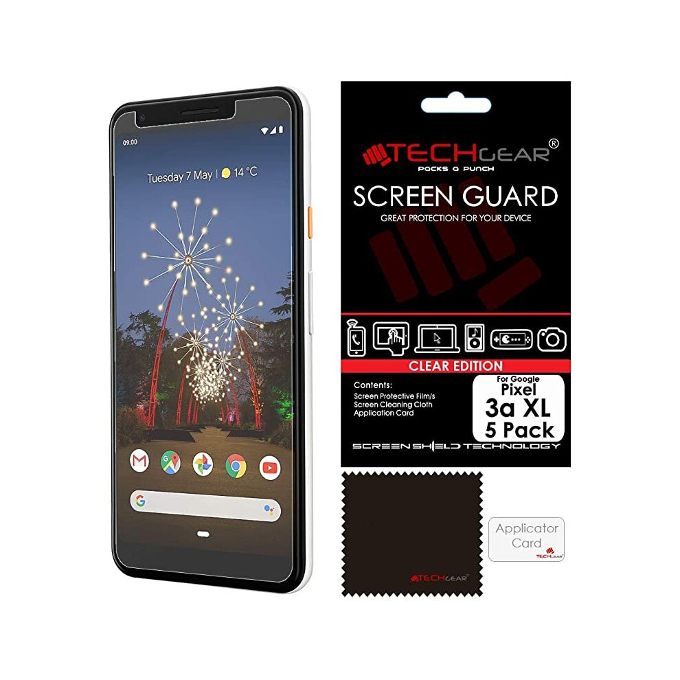 [5 Pack] TECHGEAR Screen Protectors Compatible with Google Pixel 3a XL, CLEAR LCD Screen Protectors Cover Guards