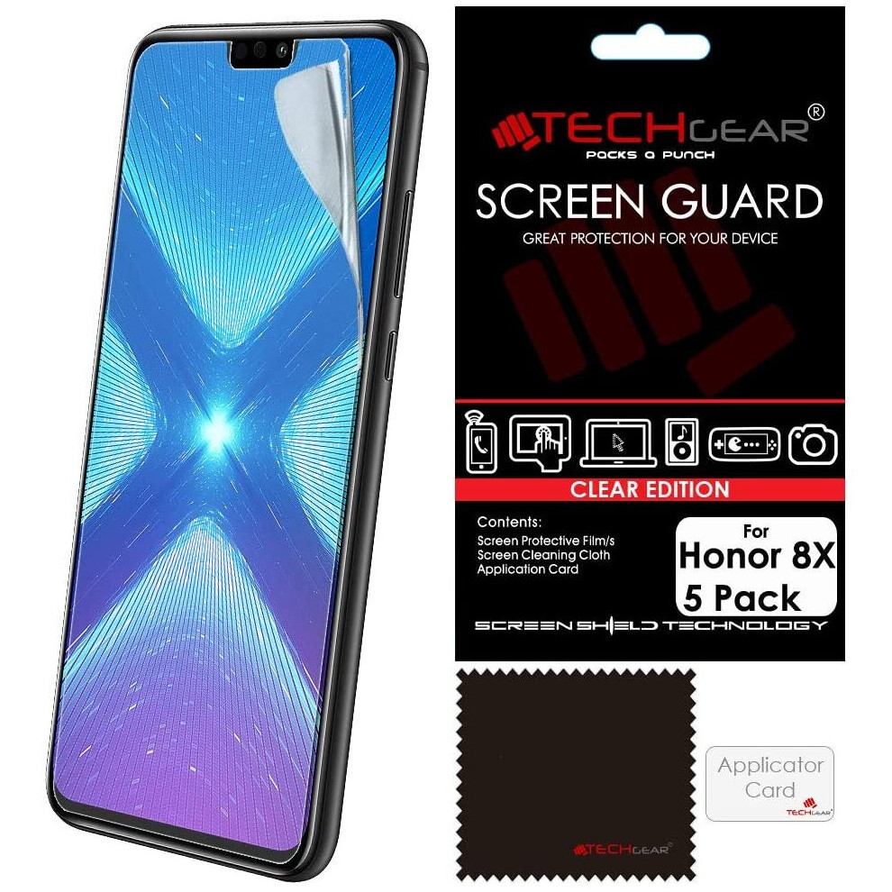 [5 Pack] Screen Protectors for Honor 8X, CLEAR LCD Screen Protectors Cover Guards Compatible with Honor 8X