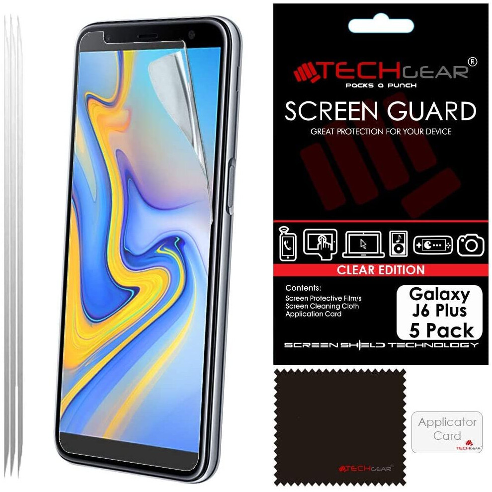 [5 Pack] Screen Protectors for Samsung Galaxy J6 Plus, J6+ 2018 Clear Lcd Screen Protectors Cover Guards Compatible with Samsung Galaxy J6+