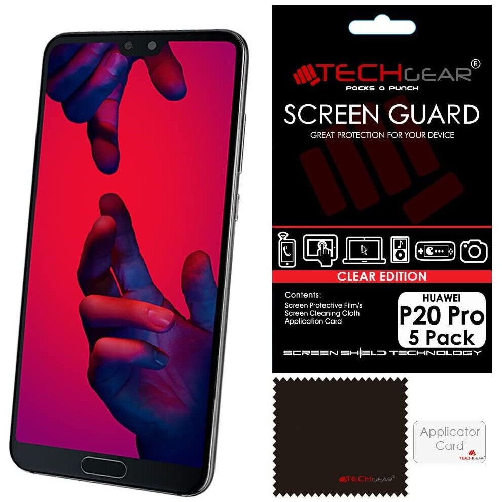 [5 Pack] TECHGEAR Screen Protectors for Huawei P20 Pro - Clear Lcd Screen Protector Compatible with Huawei P20 Pro