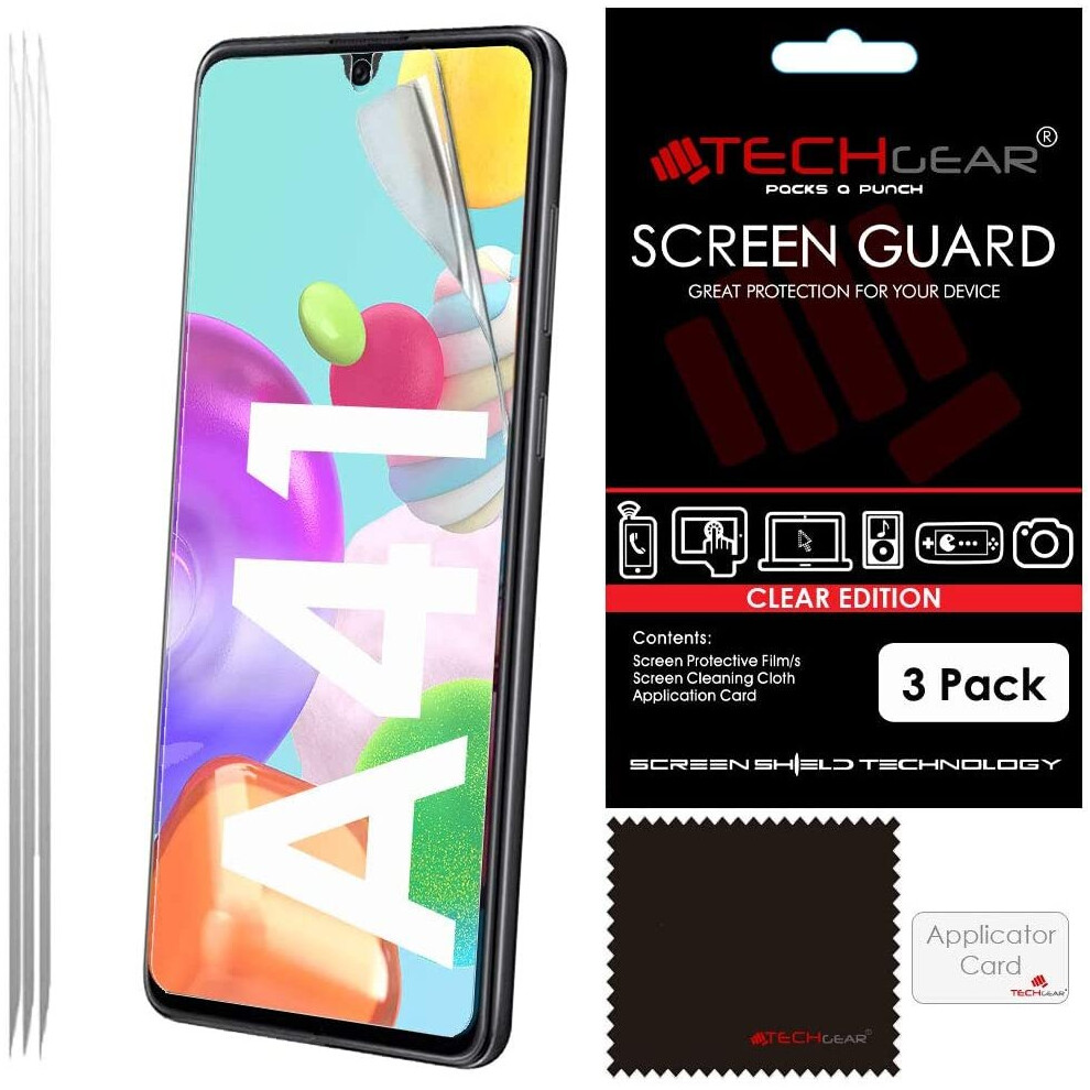 [3 Pack] TECHGEAR Screen Protectors Compatible with Samsung Galaxy A41, CLEAR LCD Screen Protectors Cover Guards