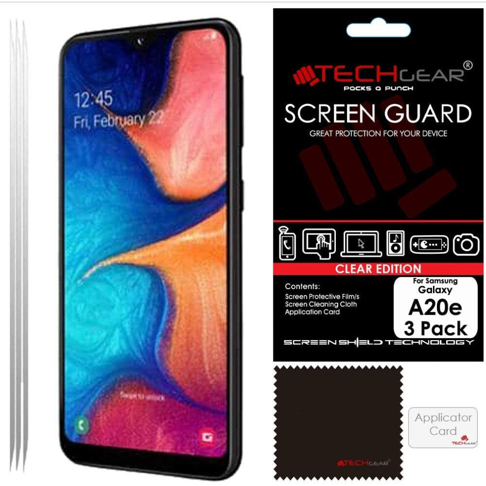 [3 Pack] TECHGEAR Screen Protectors Compatible with Samsung Galaxy A20e, CLEAR LCD Screen Protectors Cover Guards