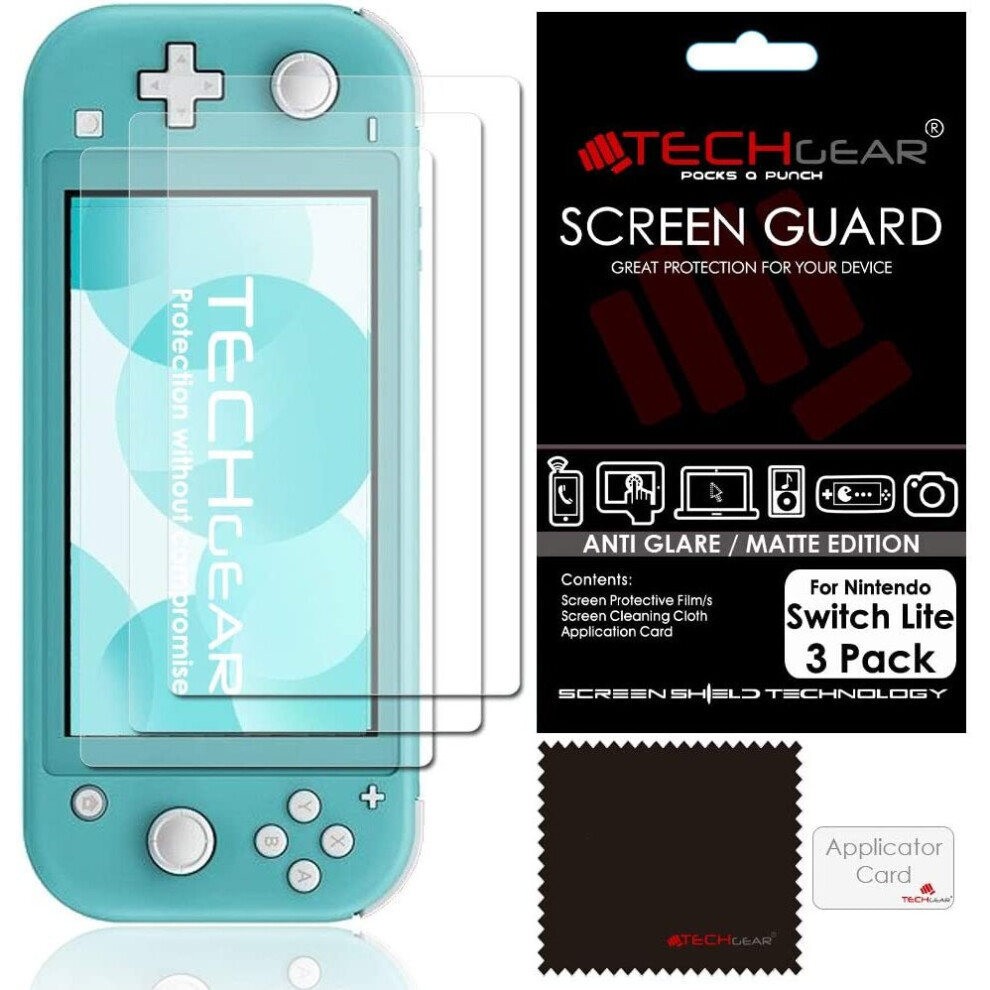 Switch Lite Anti-Glare Screen Protectors [Pack of 3] TECHGEAR MATTE LCD Screen Protector with Cleaning Cloth & Applicator Card