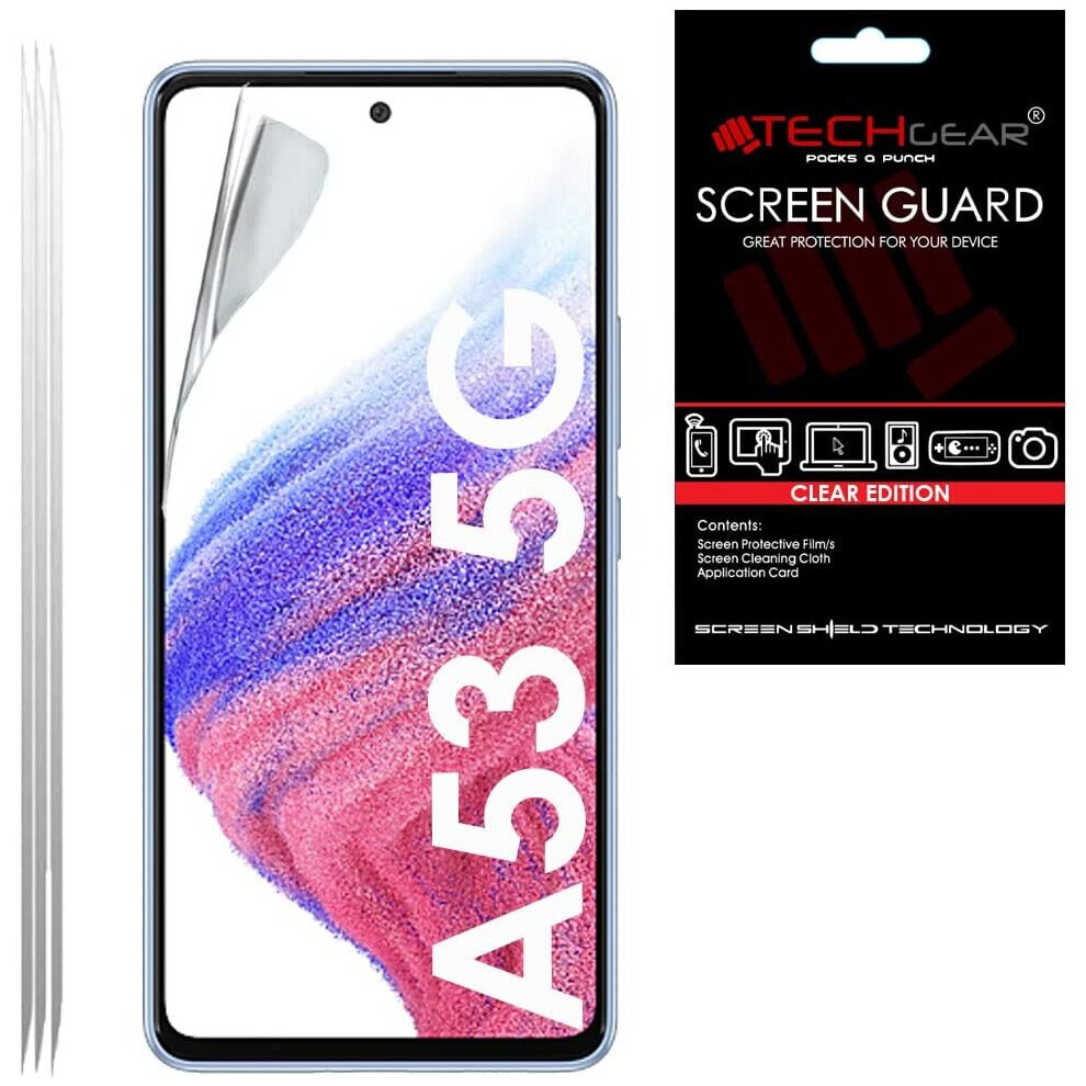 [5 Pack] TECHGEAR Screen Protectors Compatible with Samsung Galaxy A53 5G, CLEAR LCD Screen Protectors Cover Guards