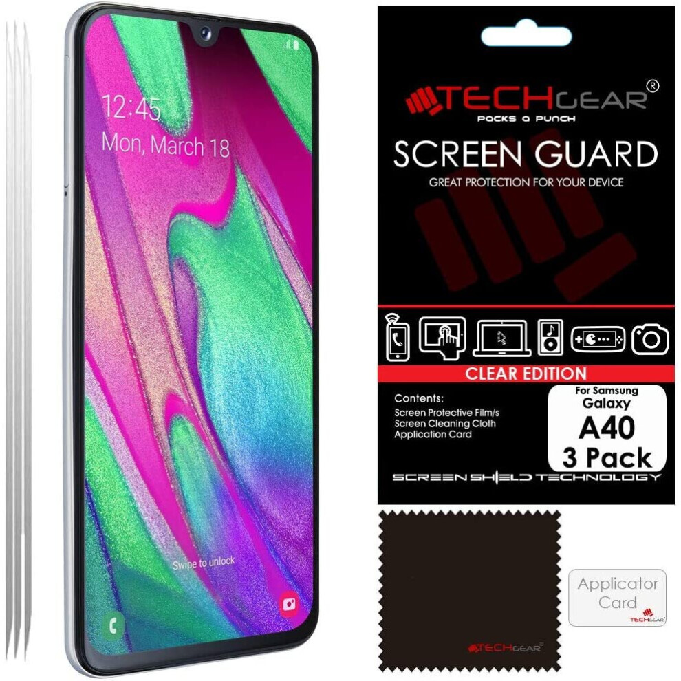 [3 Pack] TECHGEAR Screen Protectors Compatible with Samsung Galaxy A40, CLEAR LCD Screen Protectors Cover Guards