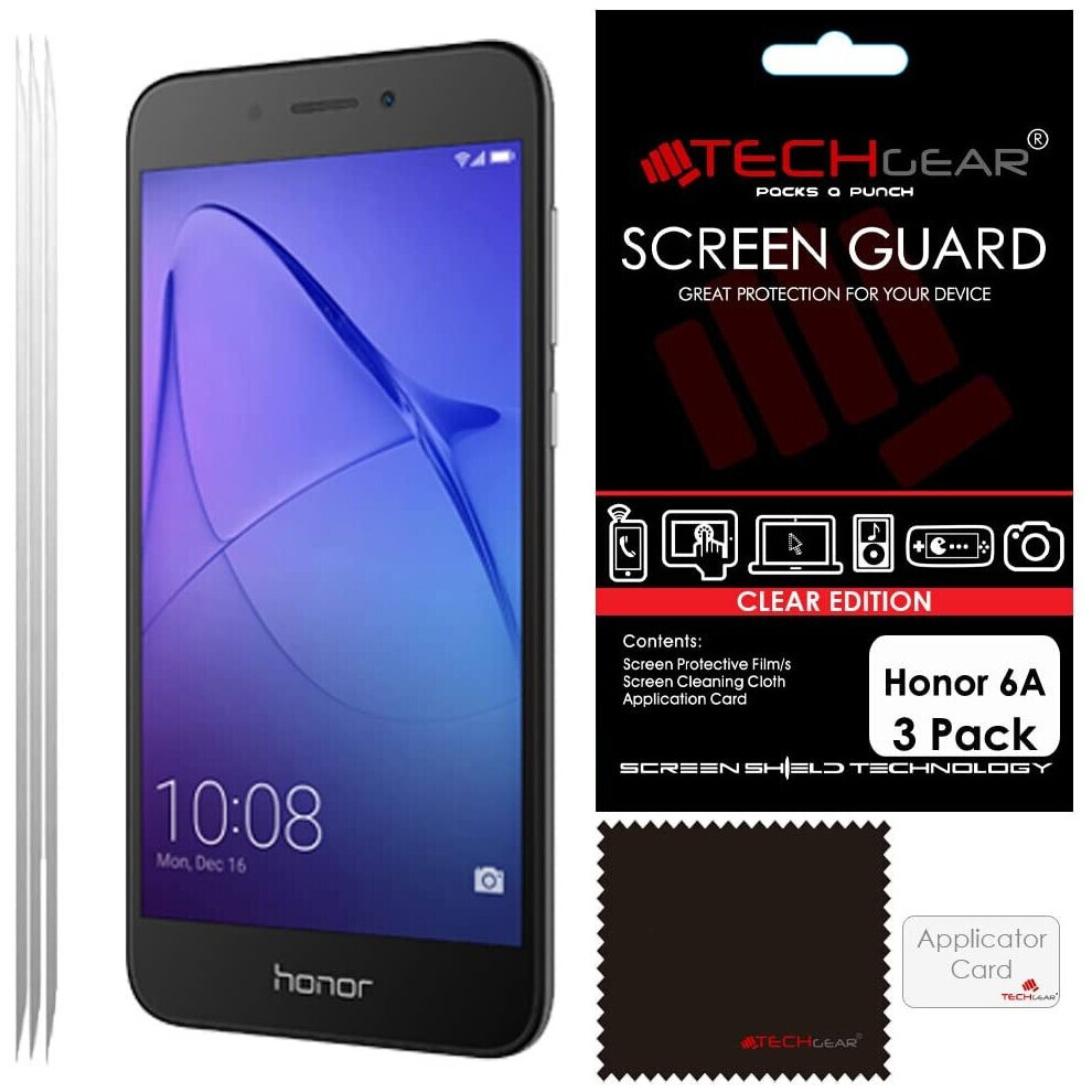 [3 Pack] TECHGEAR Screen Protectors for Honor 6A - Clear Lcd Screen Protector Compatible with Huawei Honor 6A