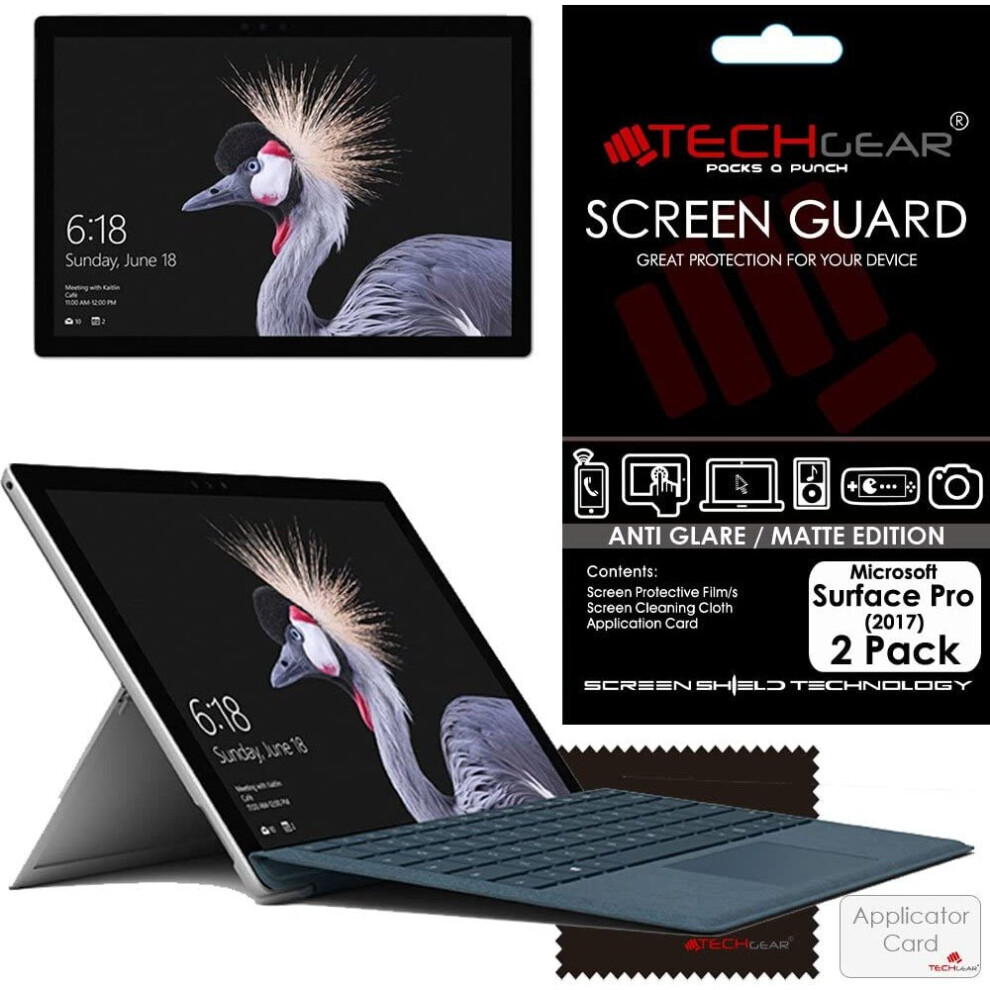 [Pack of 2] TECHGEAR Anti Glare Screen Protectors for Microsoft Surface Pro (2017) - Matte Lcd Screen Protector Covers With Cleaning Cloth + Card