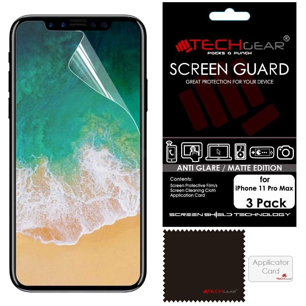 [Pack of 3] TECHGEAR Matte Screen Protectors for iPhone 11 Pro Max - ANTI GLARE / MATTE Screen Protectors With Cleaning Cloth & Application Card