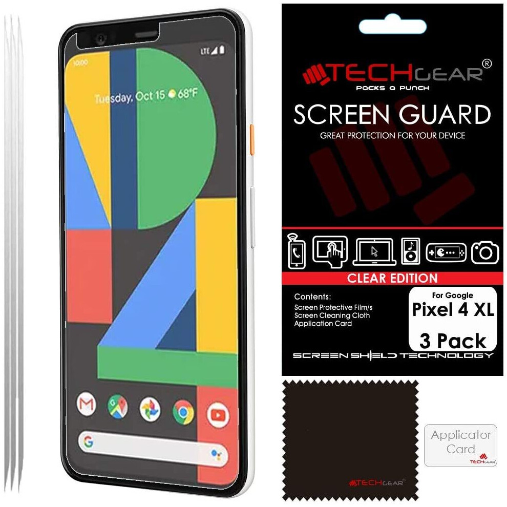 [3 Pack] TECHGEAR Pixel 4 XL Screen Protectors , CLEAR LCD Screen Protectors Cover Guards Compatible with Google Pixel 4 XL