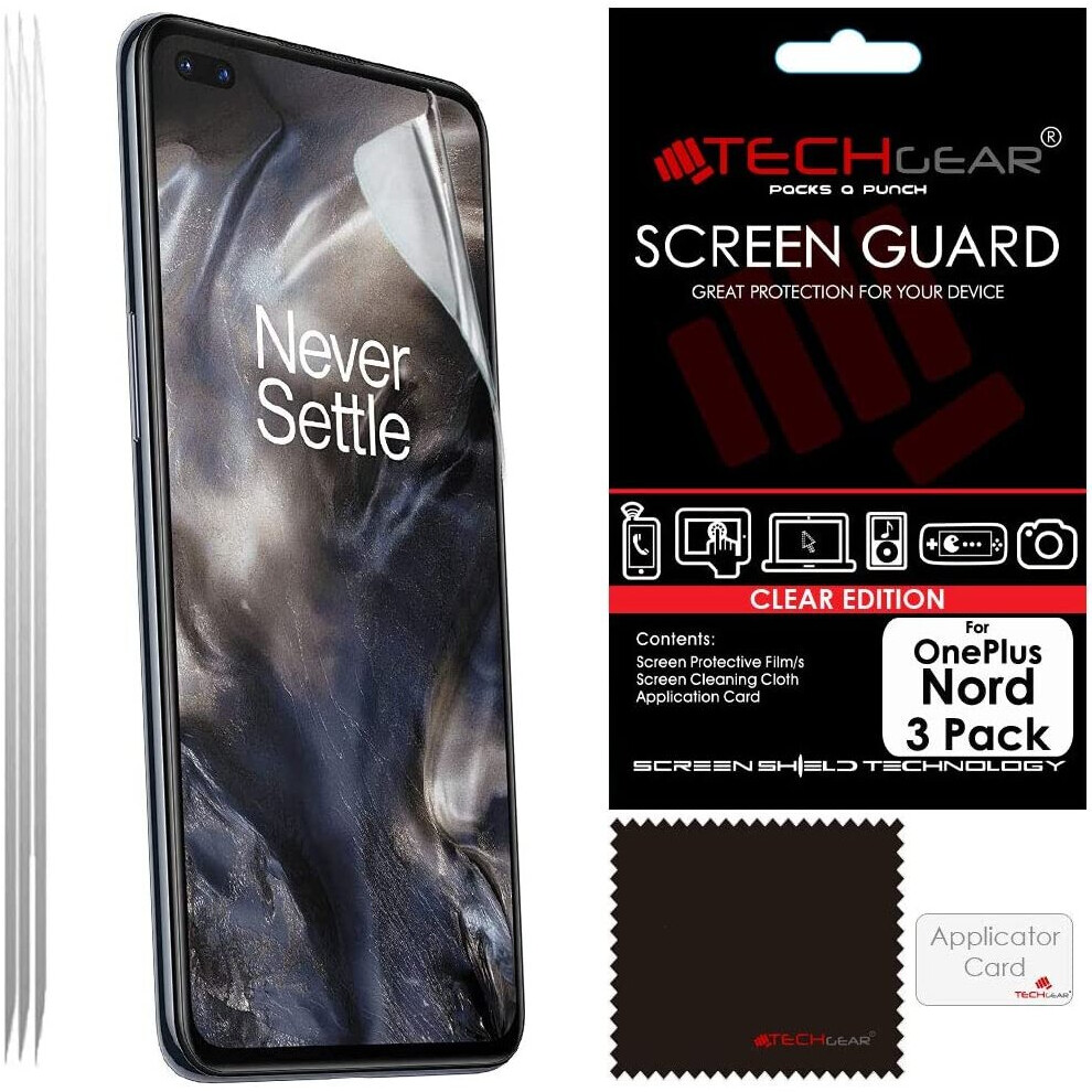 [3 Pack] TECHGEAR Screen Protectors Compatible with OnePlus Nord, CLEAR LCD Screen Protectors Cover Guards