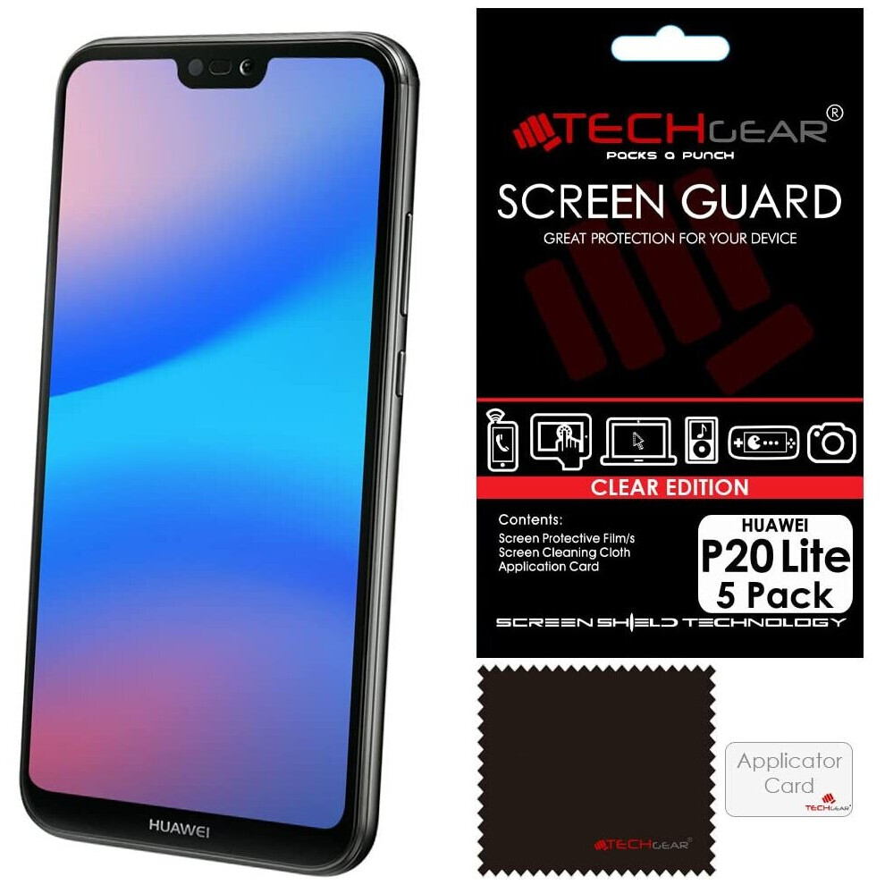 [5 Pack] TECHGEAR Screen Protectors for Huawei P20 Lite - Clear Lcd Screen Protector Compatible with Huawei P20 Lite