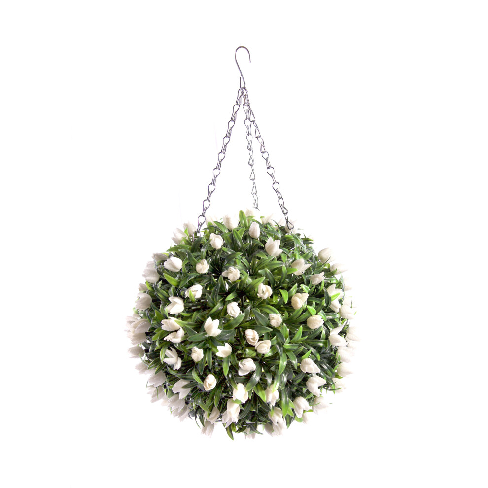 (White, 28cm) Best Artificial Tulip Topiary Ball