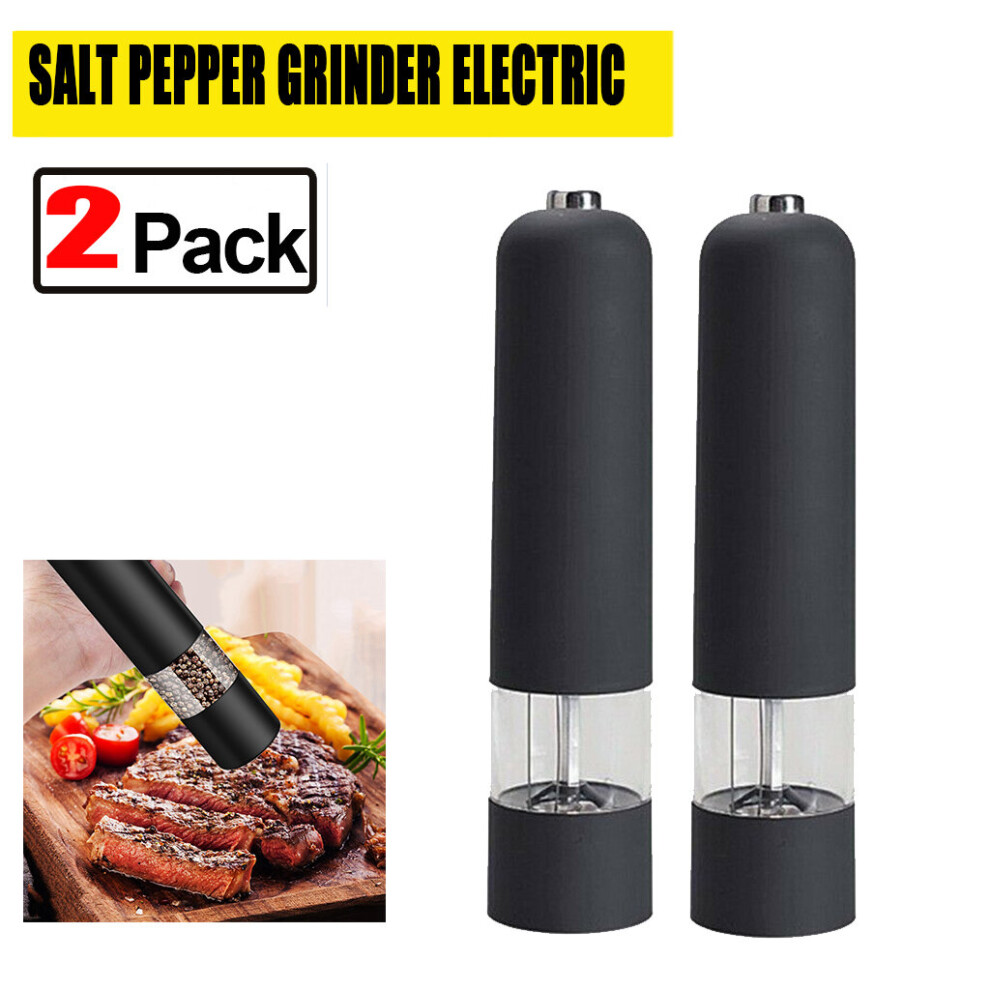 2X Electric Black Salt Pepper Grinder Mill Adjustable Coarseness Light