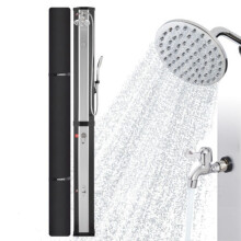 AREBOS Solar Shower 60 L | with Hand Shower & Thermometer | Water Temperature up to 60C Pool Shower Camping | Incl. Cover | Black-Silver