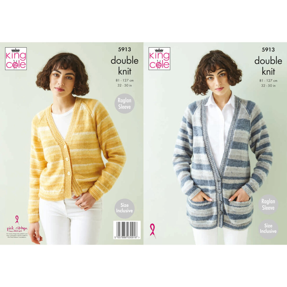 King Cole 5913 DK Knitting Pattern Womens Long or Short Cardigan