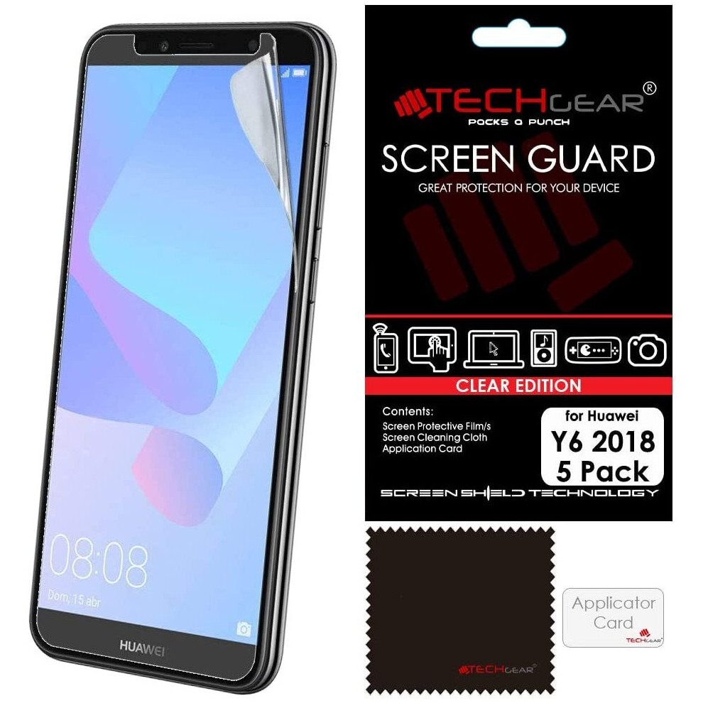 [5 Pack] Screen Protectors for Huawei Y6 2018, CLEAR LCD Screen Protectors Cover Guards Compatible with Huawei Y6 (2018)