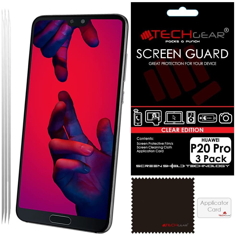 [3 Pack] TECHGEAR Screen Protectors for Huawei P20 Pro - Clear Lcd Screen Protector Compatible with Huawei P20 Pro