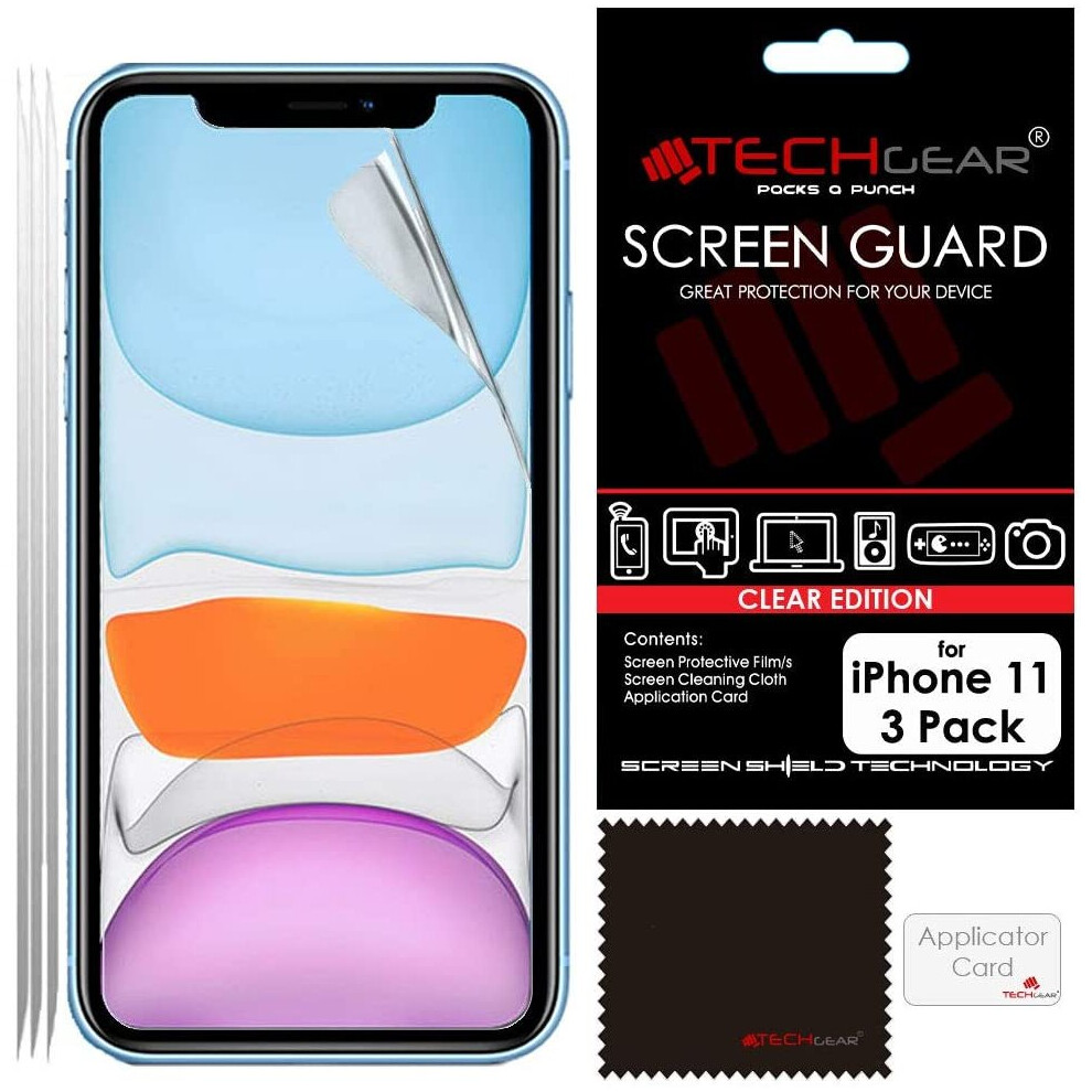 [Pack of 3] TECHGEAR Screen Protectors for iPhone 11 - CLEAR Screen Protector with Cleaning Cloth & Application Card Compatible with Apple iPhone 11