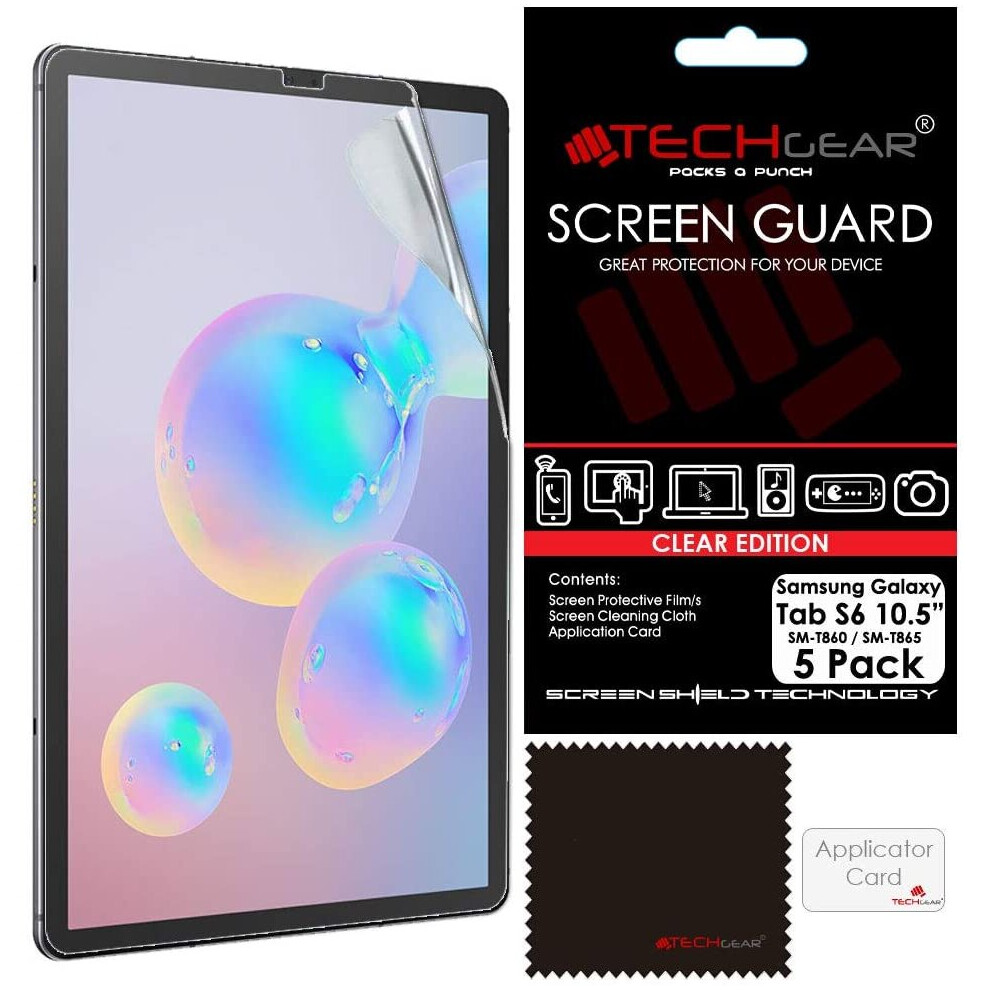 TECHGEAR 5 Pack Galaxy Tab S6 10.5" Screen Protectors (SM-T860 / SM-T865), Ultra CLEAR Screen Protector  Designed for Samsung Galaxy Tab S6 10.5"