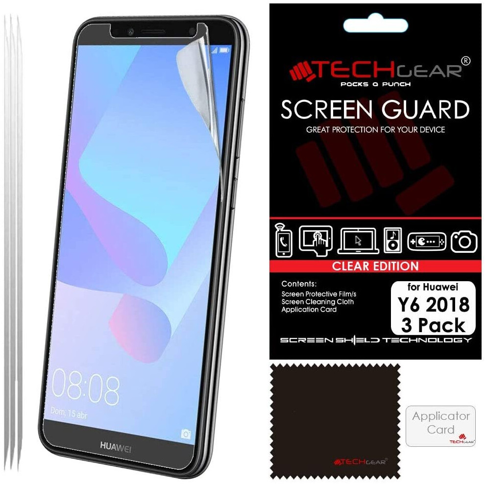 [3 Pack] Screen Protectors for Huawei Y6 2018, CLEAR LCD Screen Protectors Cover Guards Compatible with Huawei Y6 (2018)