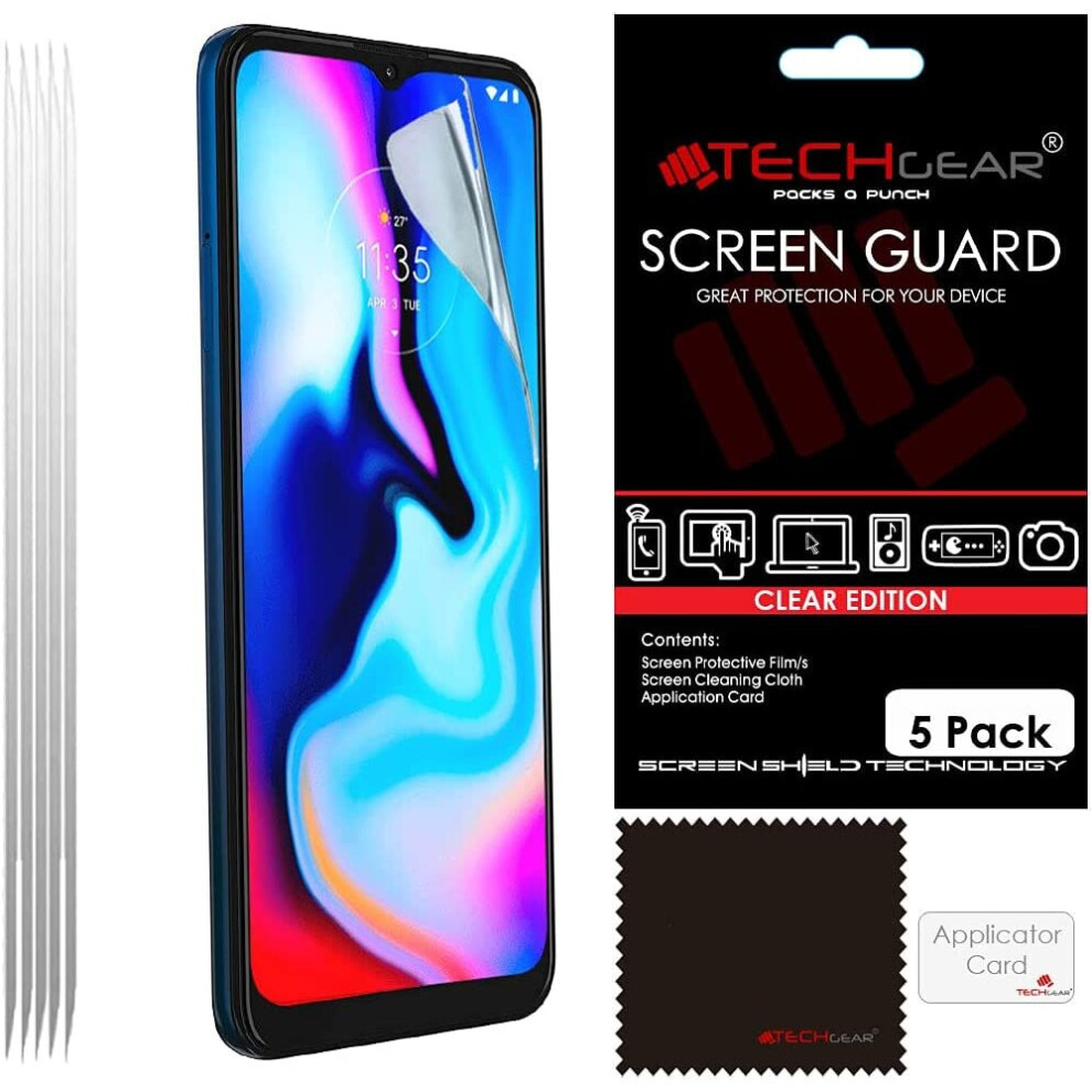 [5 Pack] TECHGEAR Screen Protectors Compatible for Motorola Moto E7 Plus, CLEAR LCD Screen Protectors Cover Guards