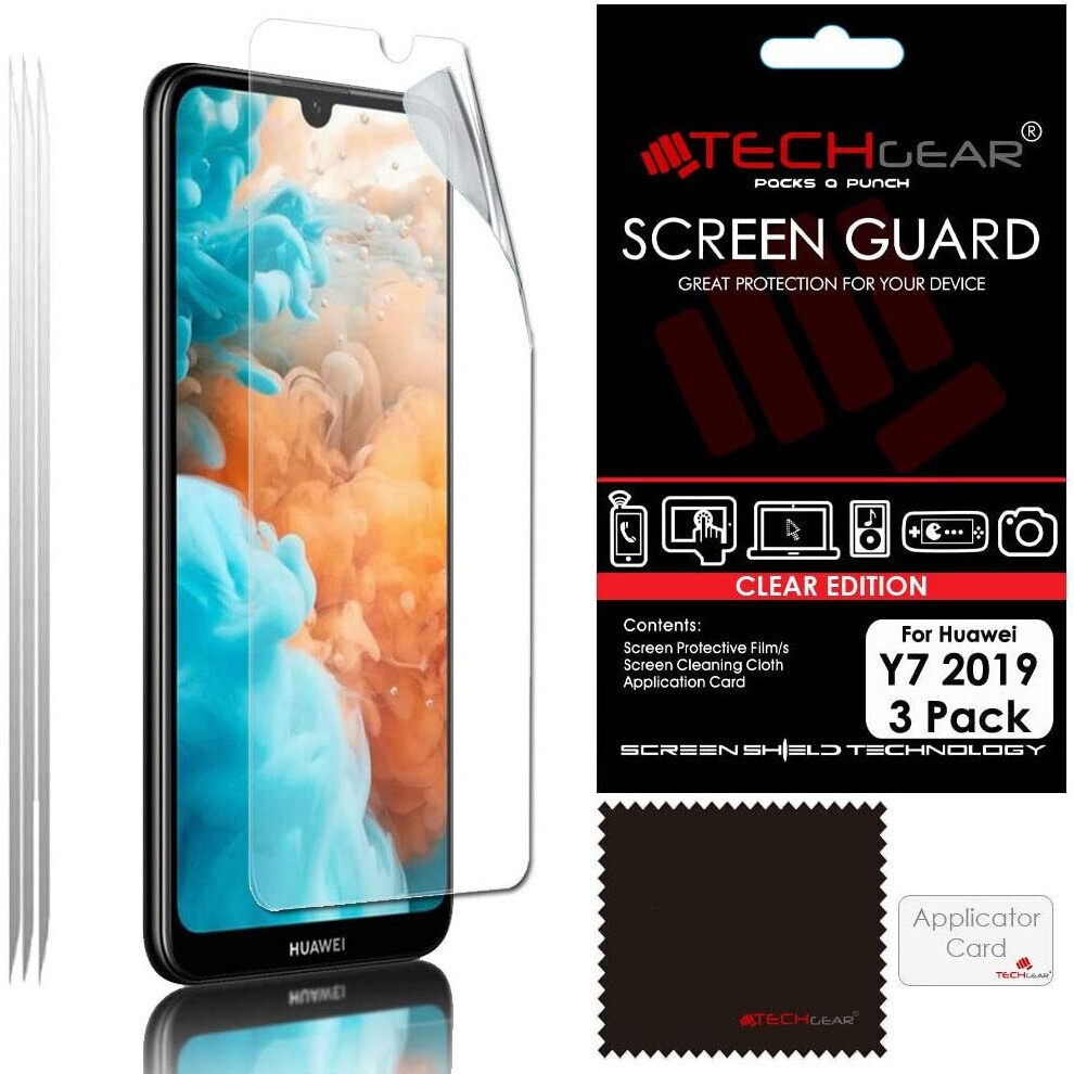 [3 Pack] TECHGEAR Screen Protectors for Huawei Y7 2019, CLEAR LCD Screen Protectors Cover Guards Compatible with Huawei Y7 2019