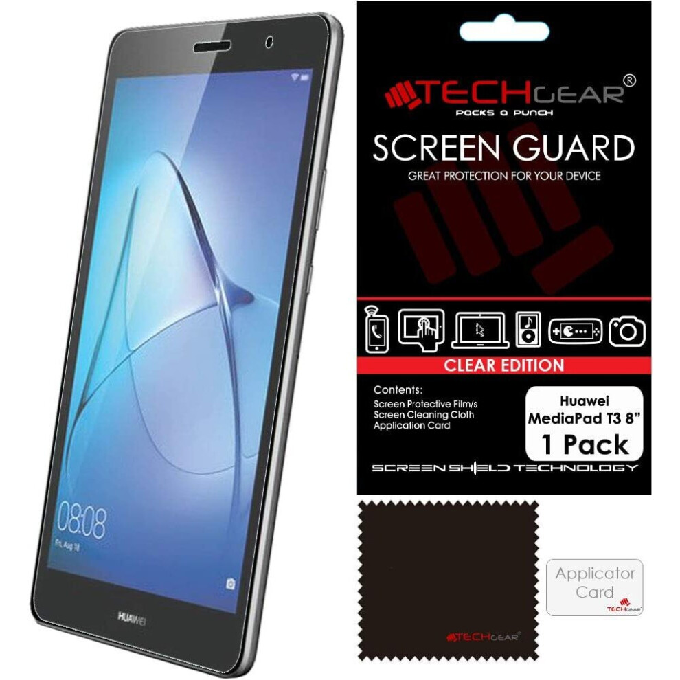 TECHGEAR Screen Protector fit Huawei MediaPad T3 8" - Ultra Clear Screen Protector with Screen Cleaning Cloth & Application Card