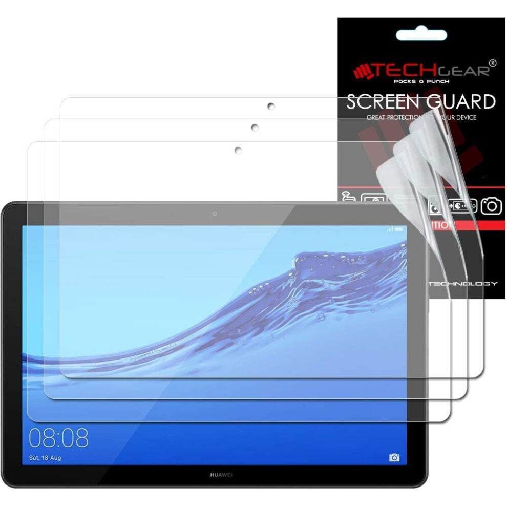 TECHGEAR [Pack of 3] Screen Protectors for Huawei MediaPad T5 10 (10.1" Screen) - Clear Screen Protector with Screen Cleaning Cloth & Application Card