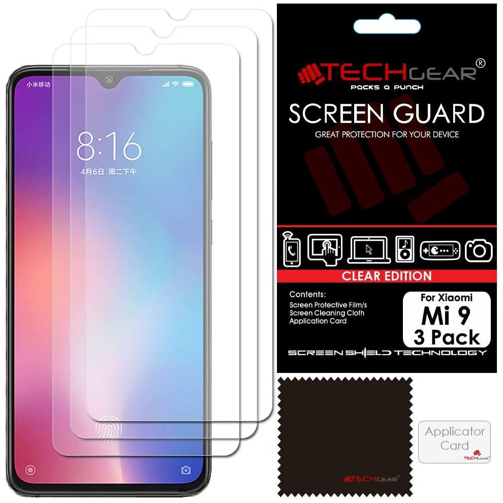 [3 Pack] TECHGEAR Screen Protectors for Xiaomi Mi 9, Ultra CLEAR Film Screen Protectors Cover Guards