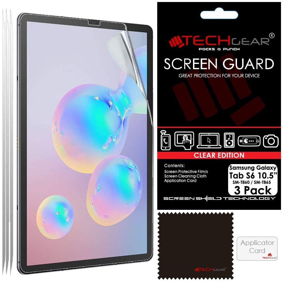 TECHGEAR 3 Pack Galaxy Tab S6 10.5" Screen Protectors (SM-T860 / SM-T865), Ultra CLEAR Screen Protector  Designed for Samsung Galaxy Tab S6 10.5"