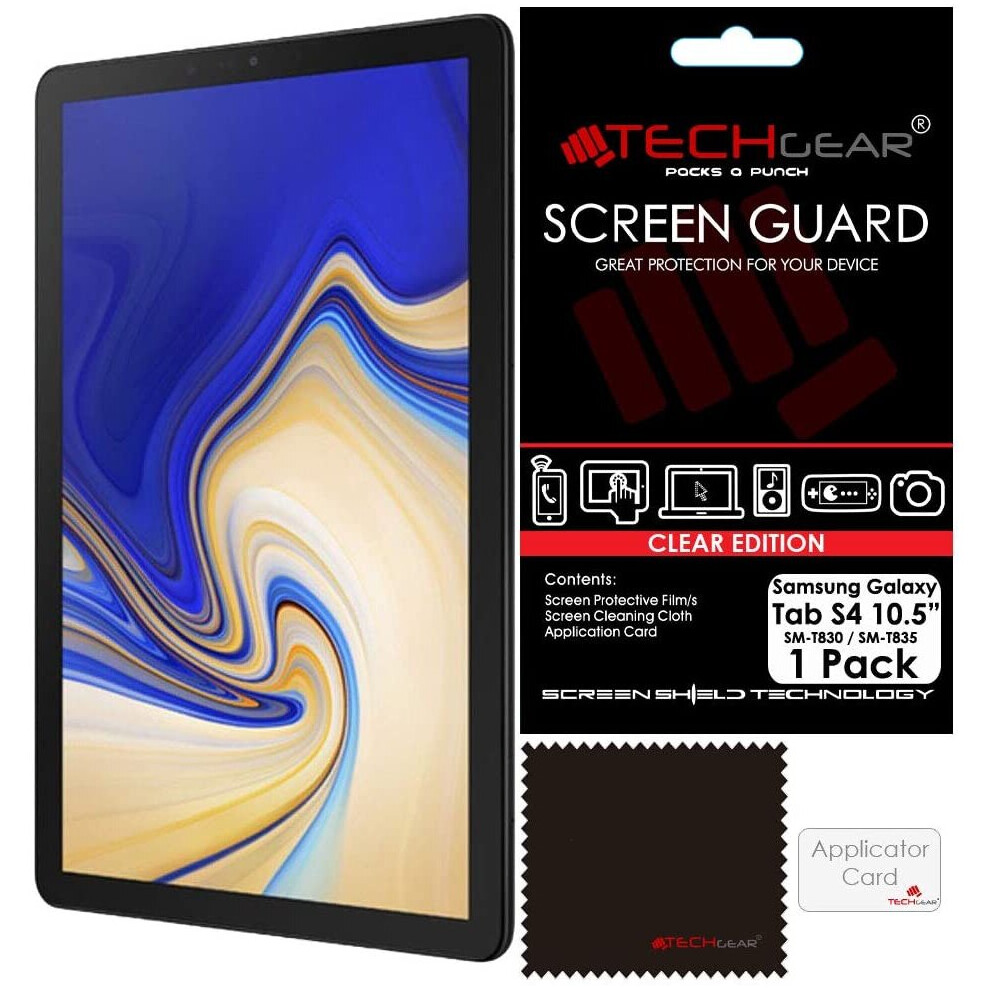 TECHGEAR Screen Protector for Samsung Galaxy Tab S4 10.5 Inch (SM-T830 / SM-T835) - Clear Screen Protector With Screen Cleaning Cloth & Card