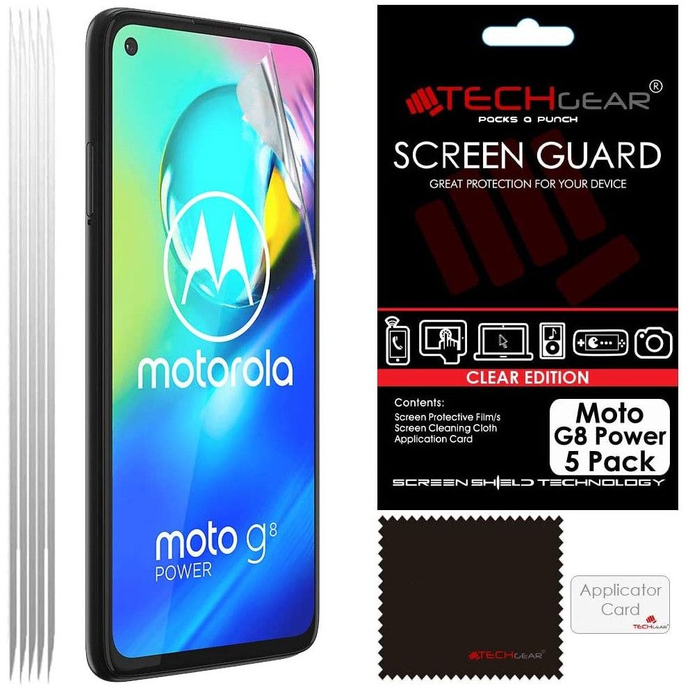 [5 Pack] TECHGEAR Screen Protectors Compatible with Motorola Moto G8 Power, CLEAR LCD Screen Protectors Cover Guards