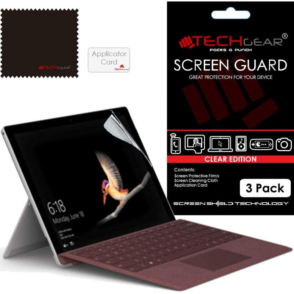 TECHGEAR [Pack of 3] Screen Protectors for Microsoft Surface Go 10", Clear Screen Protector  With Screen Cleaning Cloth & Application Card