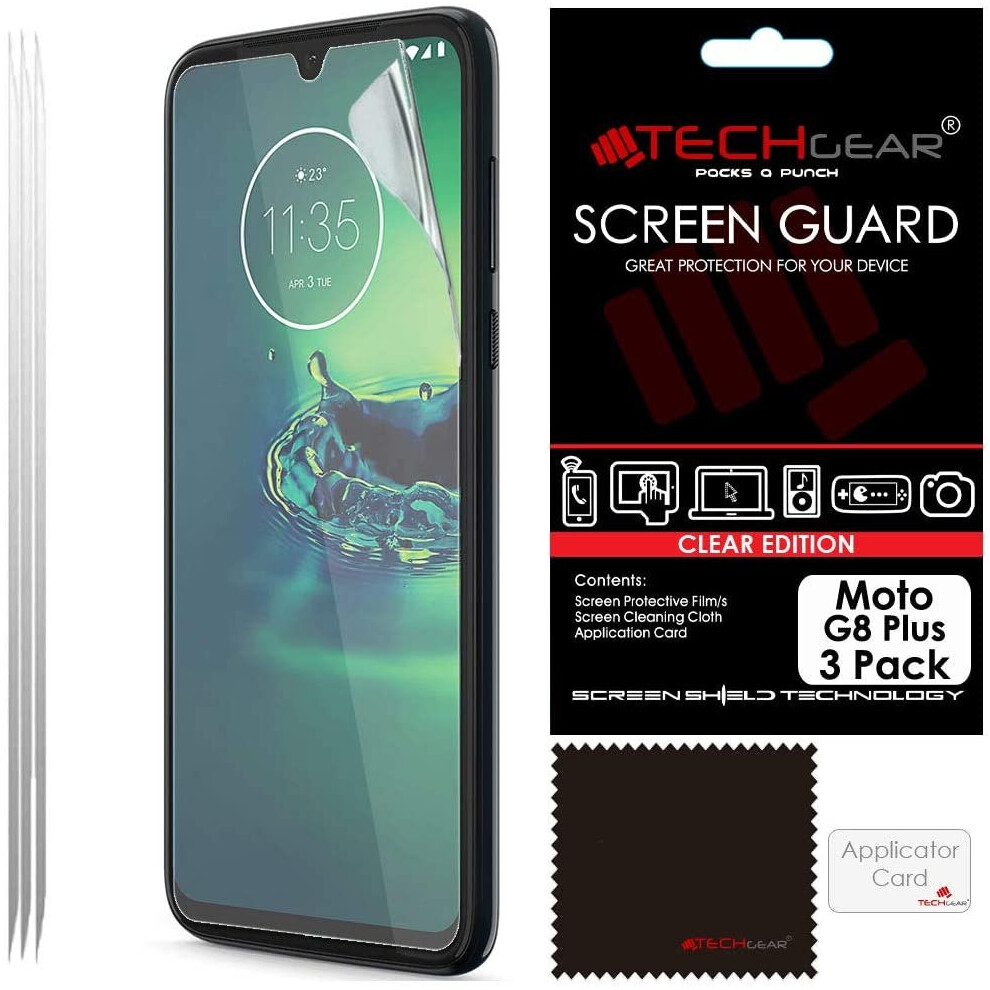 TECHGEAR [3 Pack] Moto G8 Plus Screen Protectors , CLEAR LCD Film Screen Protectors Cover Guards Compatible for Motorola Moto G8 Plus