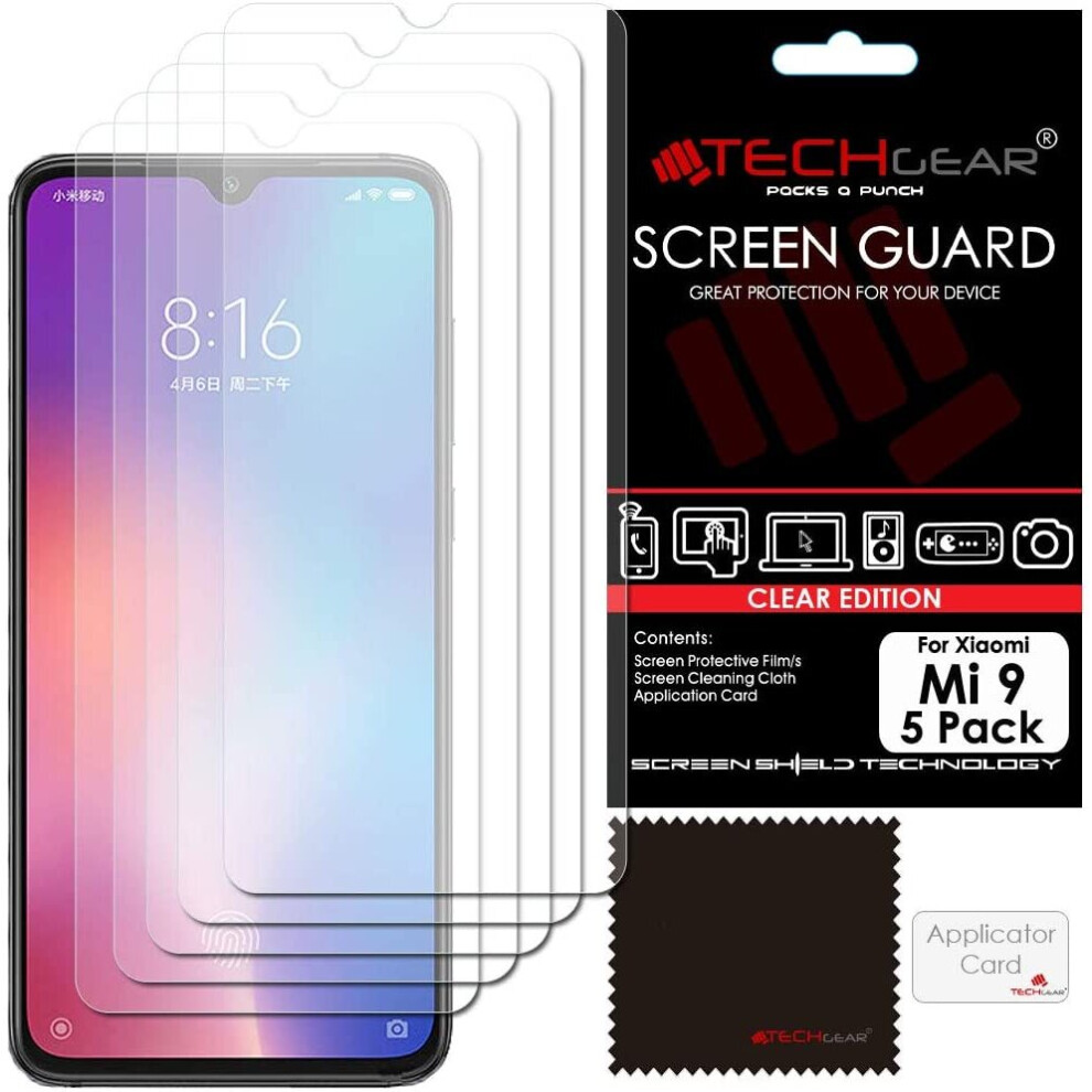 [5 Pack] TECHGEAR Screen Protectors for Xiaomi Mi 9, Ultra CLEAR Film Screen Protectors Cover Guards