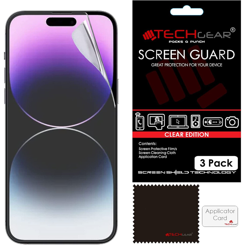 TECHGEAR [3 Pack] Screen Protectors for iPhone 14 Pro Max - CLEAR LCD Screen Protector Film s with Cleaning Cloth & Application Card