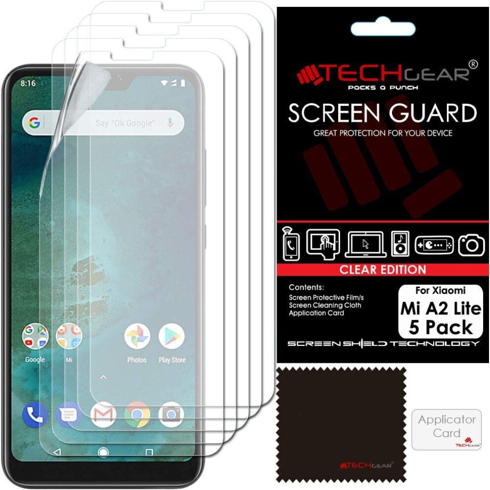 [5 Pack] TECHGEAR Screen Protectors for Xiaomi Mi A2 Lite, Ultra CLEAR Film Screen Protectors Cover Guards