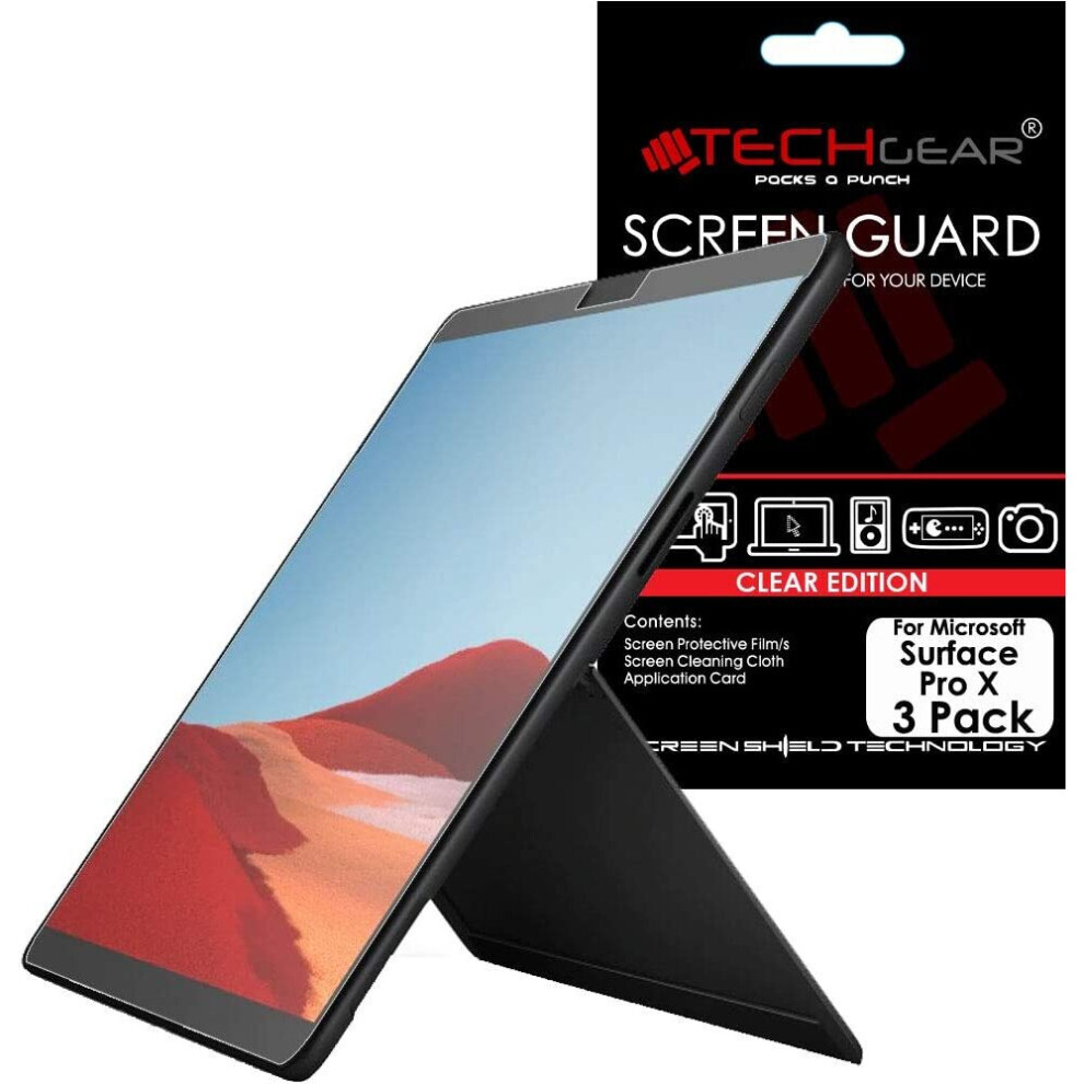 TECHGEAR [Pack of 3] Screen Protectors for Microsoft Surface Pro X (13" screen) -  Clear Screen Protector  + Screen Cleaning Cloth & Applicator Card