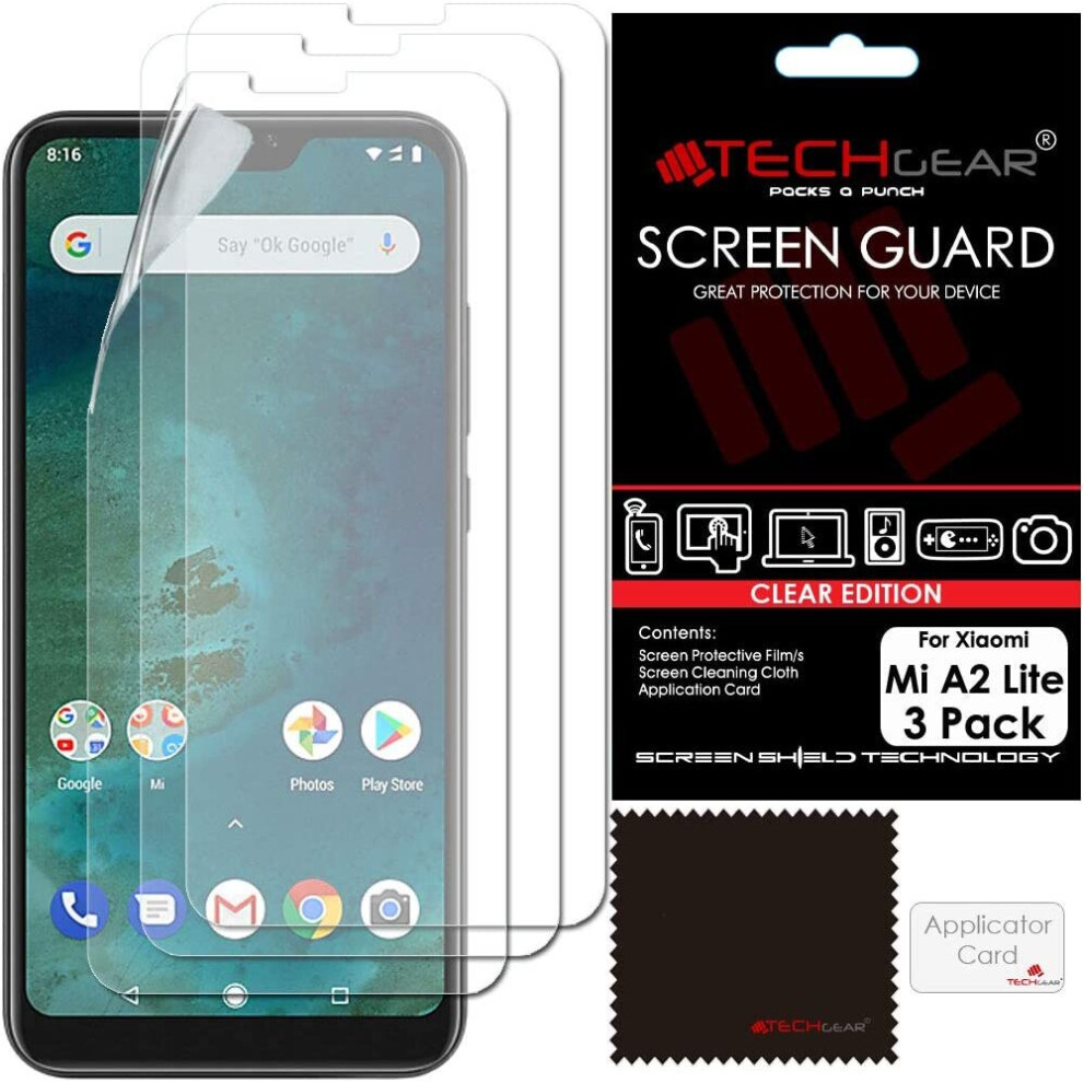 [3 Pack] TECHGEAR Screen Protectors for Xiaomi Mi A2 Lite, Ultra CLEAR Film Screen Protectors Cover Guards