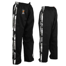 (5/180 cm) PLAYWELL FULL CONTACT TROUSERS - BLACK W/ 2 CAMO STRIPES COTTON