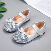 (UK 6 Infant, Sliver) Girls Princess Shoes Party Wedding Children Leather Shoes Student Flats UK Size