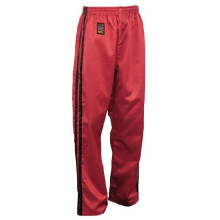 (140 cm) PLAYWELL FULL CONTACT TROUSER - RED W/ 2 BLACK STRIPES SATIN