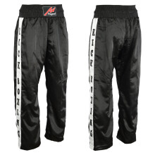 (190 cm) PLAYWELL FULL CONTACT TROUSERS - BLACK/ WHITE KICKBOXING PATCHES