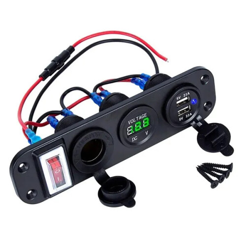 (Green) 4 In 1 Digital Voltmeter+12V Cigarette Lighter Socket +Dual USB Power Charger Adapter