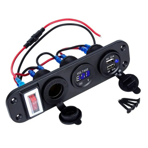 (Blue) 4 In 1 Digital Voltmeter+12V Cigarette Lighter Socket +Dual USB Power Charger Adapter