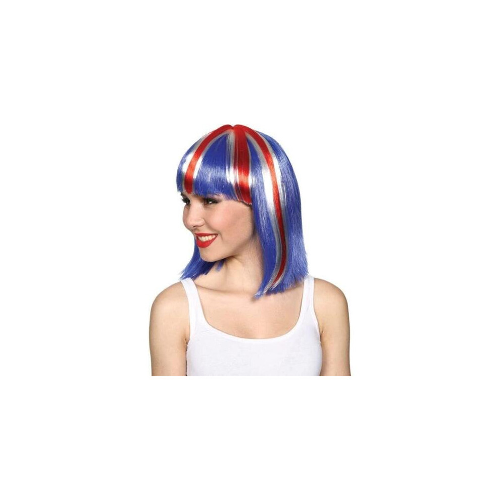 UK Red / White / Blue Flag Wig