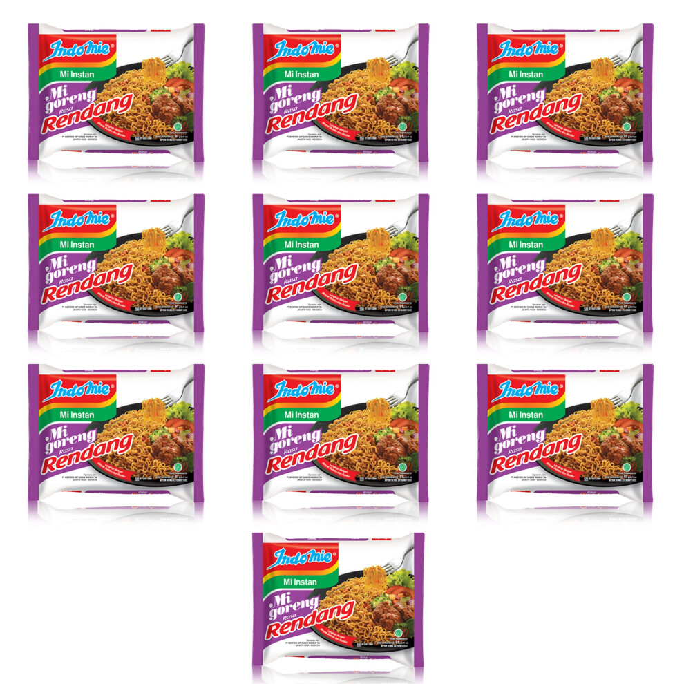 (10 PACK) Indomie Mi Goreng Rendang Fried Instant Noodles -  91g  MultiPack - Spicy Beef Rendang Flavour - Imported From Indonesia