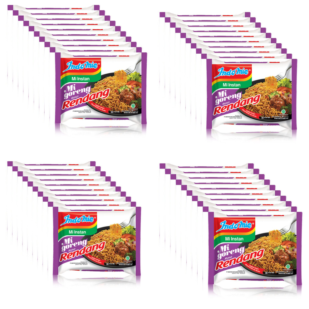 (40 PACK) Indomie Mi Goreng Rendang Fried Instant Noodles -  91g  MultiPack - Spicy Beef Rendang Flavour - Imported From Indonesia